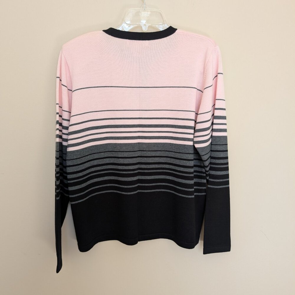 Dress Barn pink gray black striped lightweight cardigan Small EUC - Picture 4 of 9